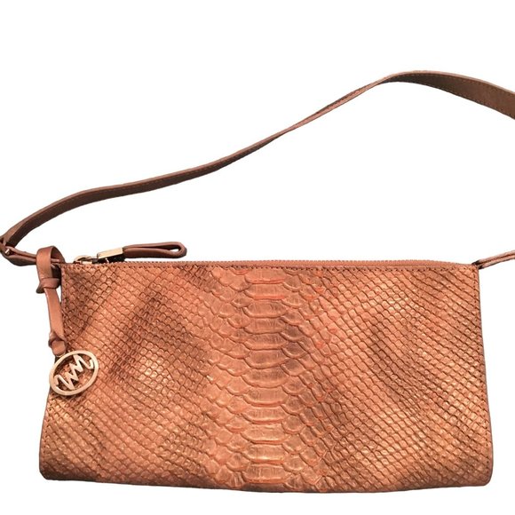 MONSAC Vegan Small Shoulder Bag Snake Embossed Burnt Metallic Gold Y2K - Picture 1 of 6